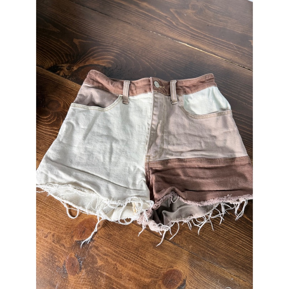 Hollister Colorblock Denim Shorts Ultra High Rise Relaxed Mom W26 Brown
